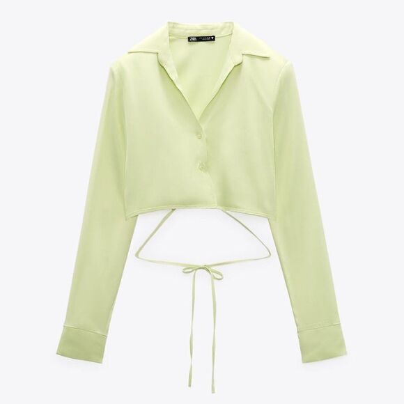 ZARA LIME CROPPED SHIRT TIES - Picture 2 of 4
